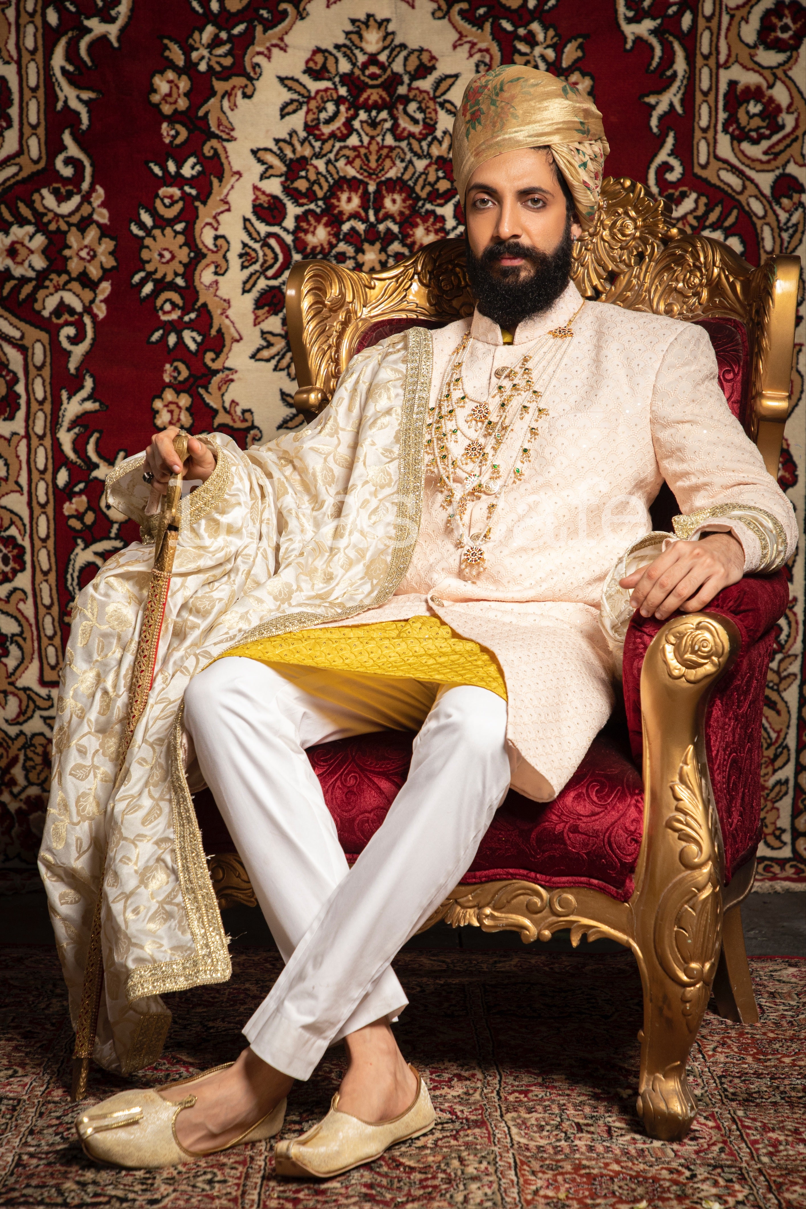 Peach Chikankari Sherwani